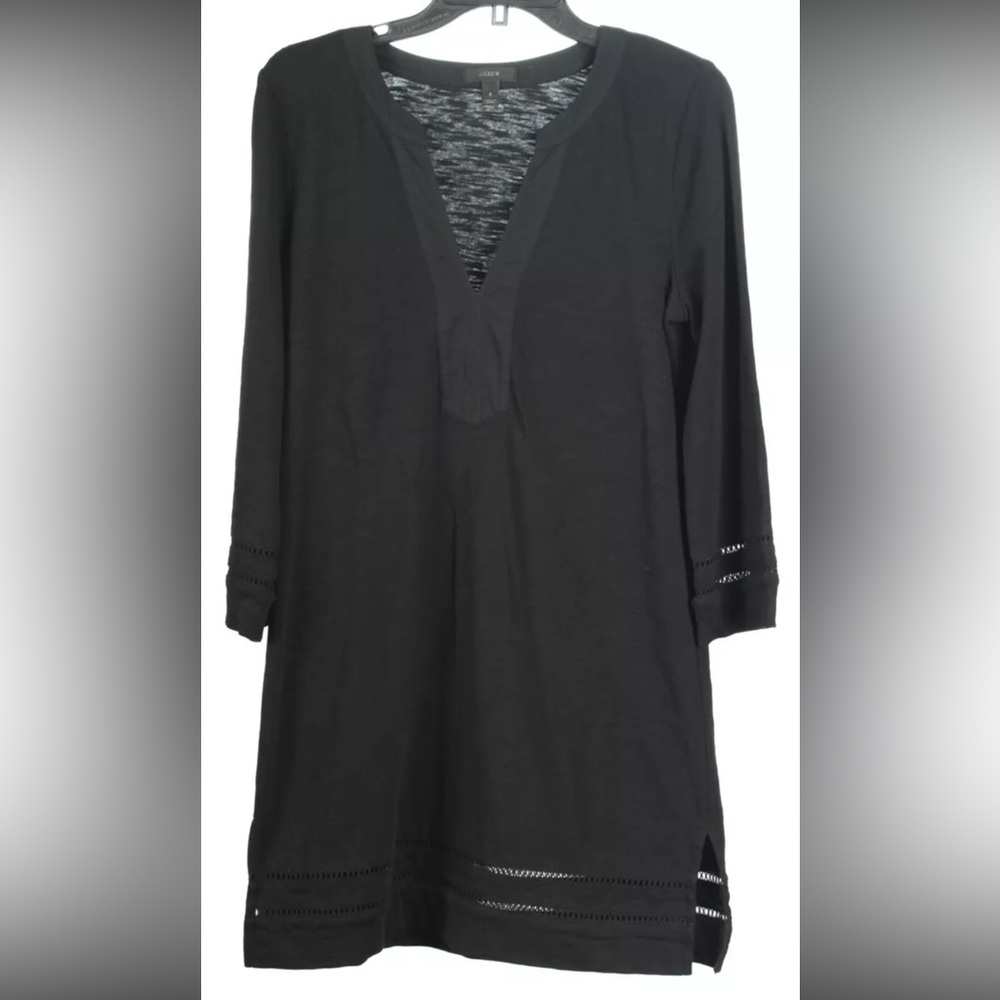 J. Crew Women’s Dress Small Black Shift Pullover 3/4 Sleeve Knit 100% Cotton